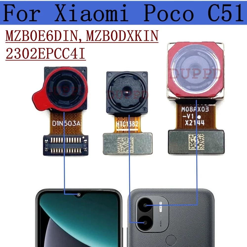 

Original Rear Front Camera For Xiaomi Poco C51 MZB0DXKIN, 2302EPCC4I Backside View Big Main Back Camera Phone Flex Cable Parts