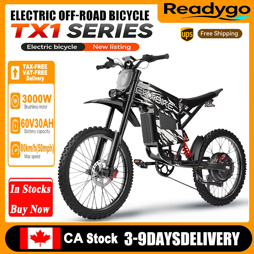 Фото Электрический внедорожный мотоцикл Readygo EKXBIKE TX1, 3000 Вт, литиевая батарея 60В30Ач, для взрослых, максимальная скорость 80 км/ч, пиковая мощность 6000 Вт №1