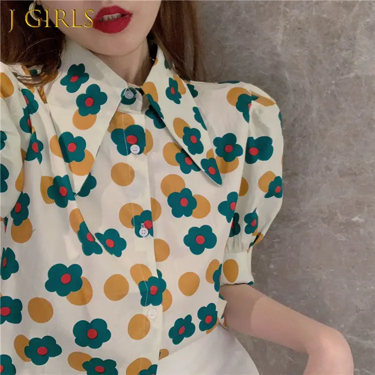 

J GIRLS Shirts Women Short Sleeve Summer Casual Stylish All-match Tops Button Up Print New Korean Style Elegant Daily Tender Top