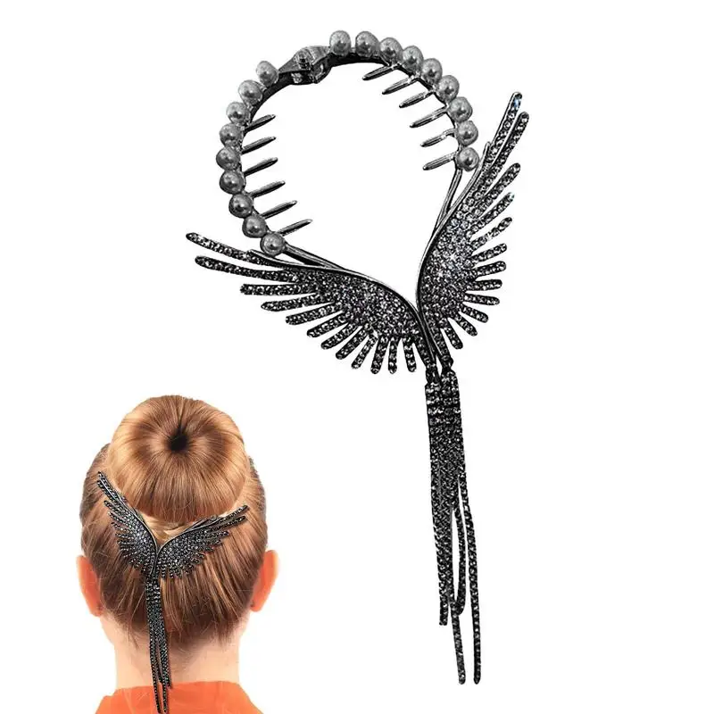 

Женская заколка для волос «ангельские крылья», Шпилька для волос с искусственным жемчугом и кисточкой, аксессуар для волос