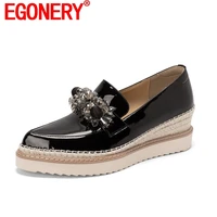 egonery new style woman pumps good quality brand high heel platform wedges full leather casual shoes crystal strap brand shoes