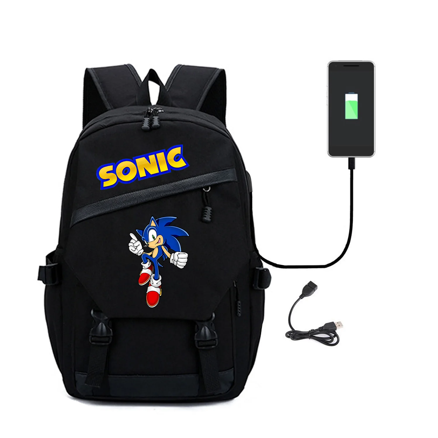 

Рюкзак для ноутбука Sonic The Hedgehog с USB-портом для зарядки, Прочный Школьный ранец для студентов и подростков