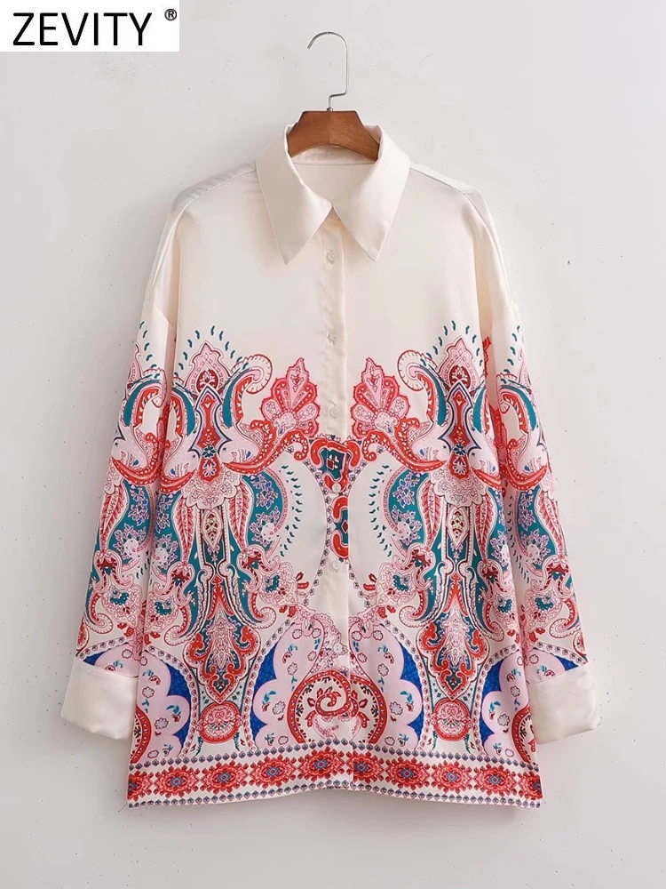 

Zevity New Women Vintage Position Paisley Totem Floral Print Soft Blouse Lady Long Sleeve Loose Shirts Chic Blusas Tops LS10036