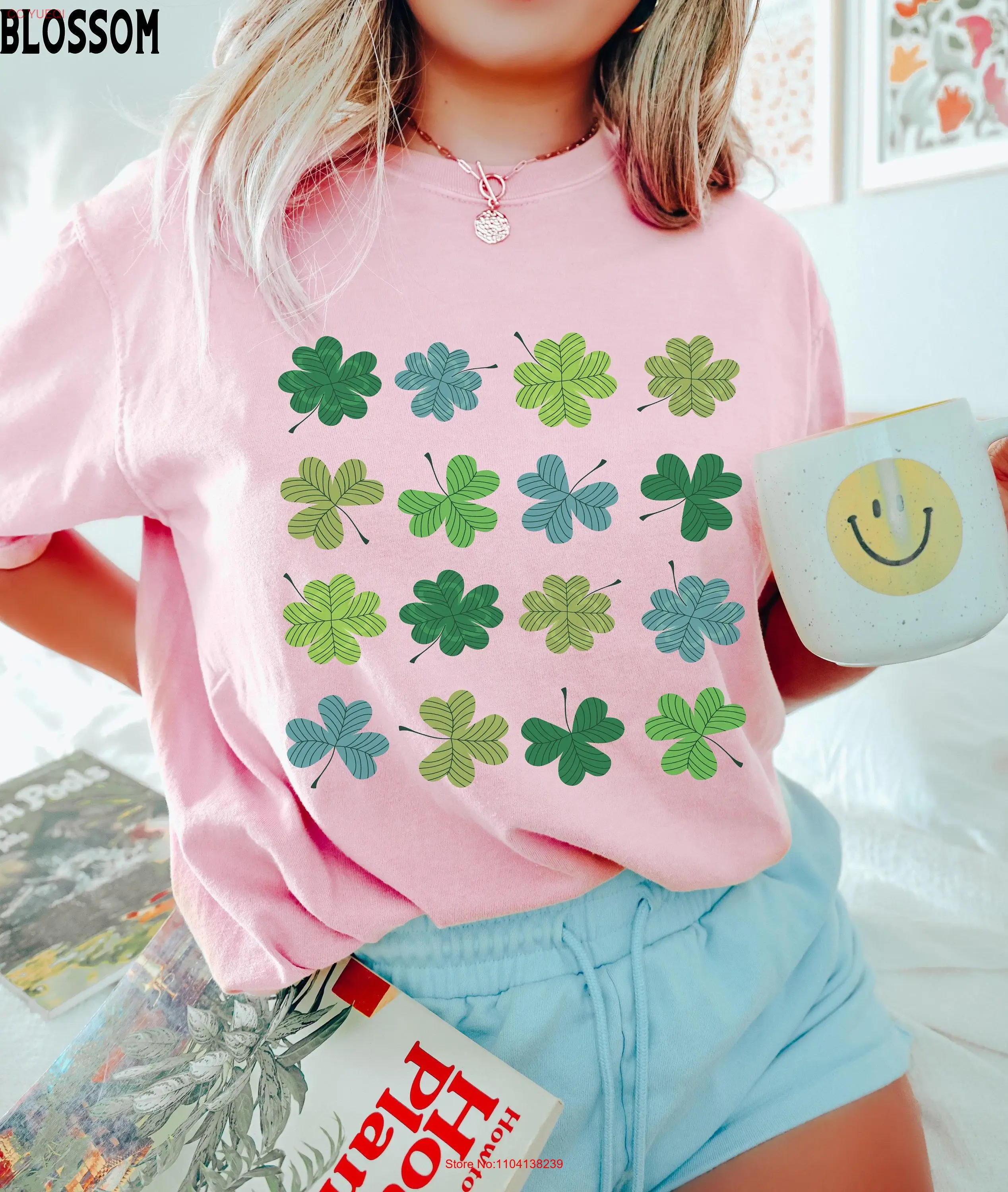 Футболка Shamrock Comfort Colors нарисованный вручную клевер День Святого Патрика Saint Pattys