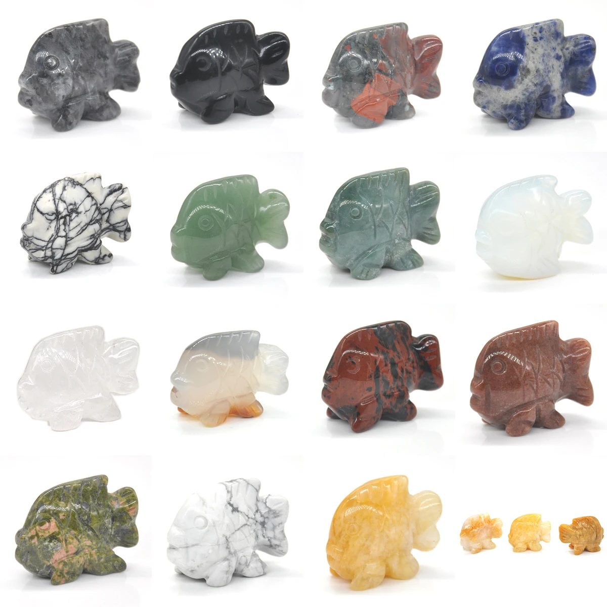 Фигурки рыбки из черного лабрадорита/черного обсидиана/кровяного камня/голубого