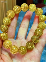 natural gold rutilated quartz gemstone bracelet 13 5mm clear round beads women men fashion wealthy stone genuine aaaaaa