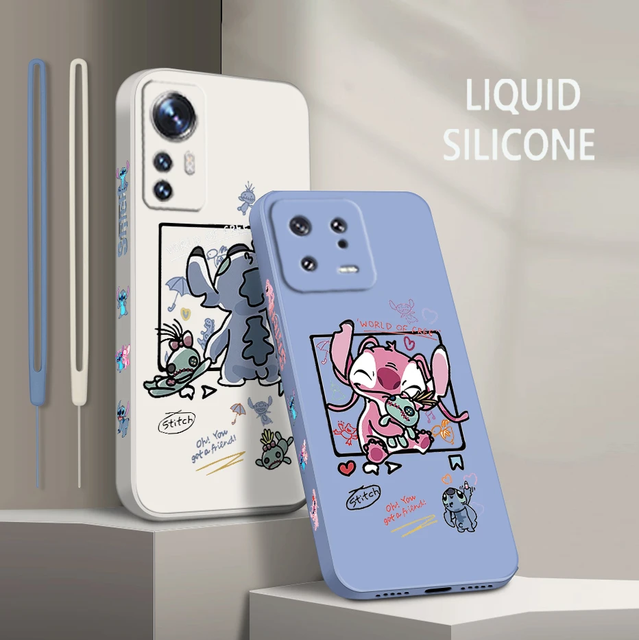 

Disney Cute Stitch Lilo Angel For Xiaomi Mi 13 12 12T 11 11T 10 10T 9 9SE Lite Pro Ultra A3 Liquid Left Rope Soft Phone Case