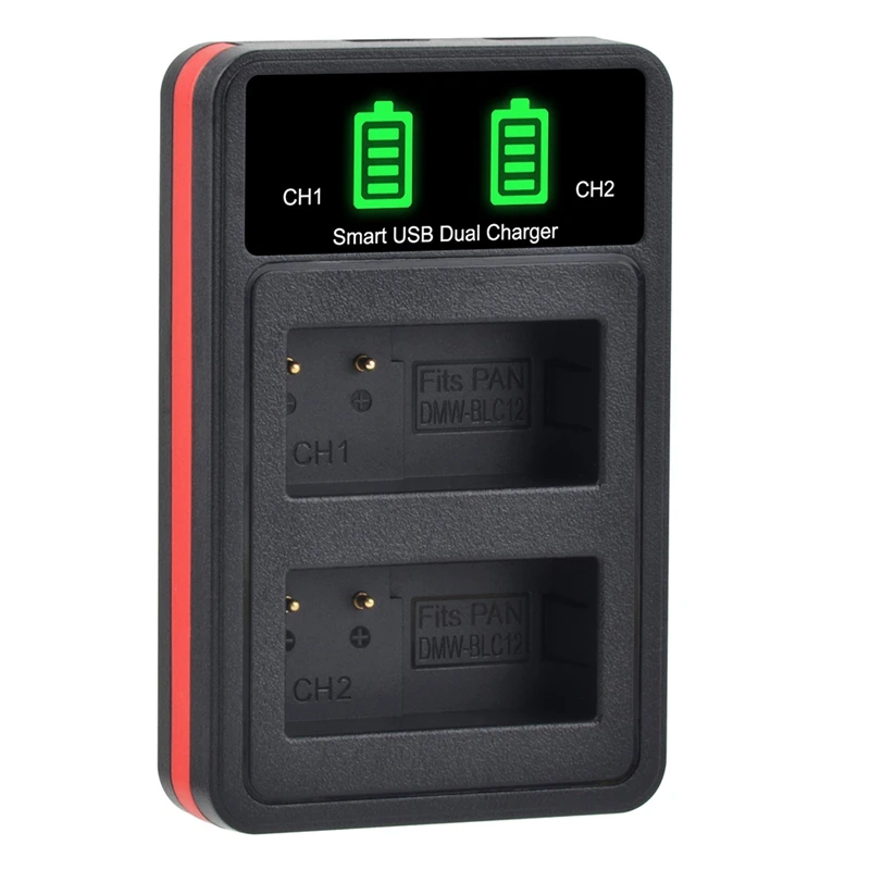 Фото Двухслотовый аккумулятор DT23 LED для Panasonic Lumix DMW-BLC12 G7 G85 G95 GH5 с USB Type-C №2