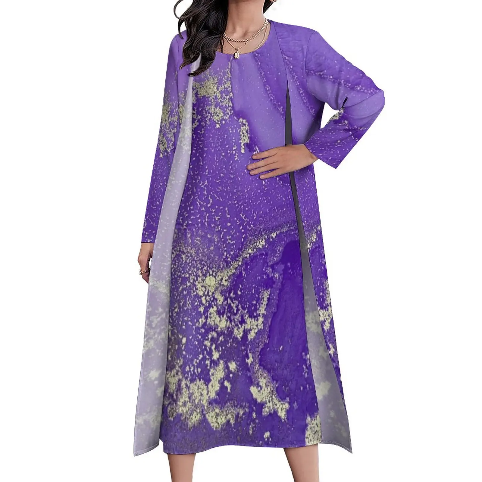 

Purple And Organic Marble Dress Two-Piece Abstract Ink Art Street Style Casual Long Dresses Women Beach Maxi Dress Birthday Gift