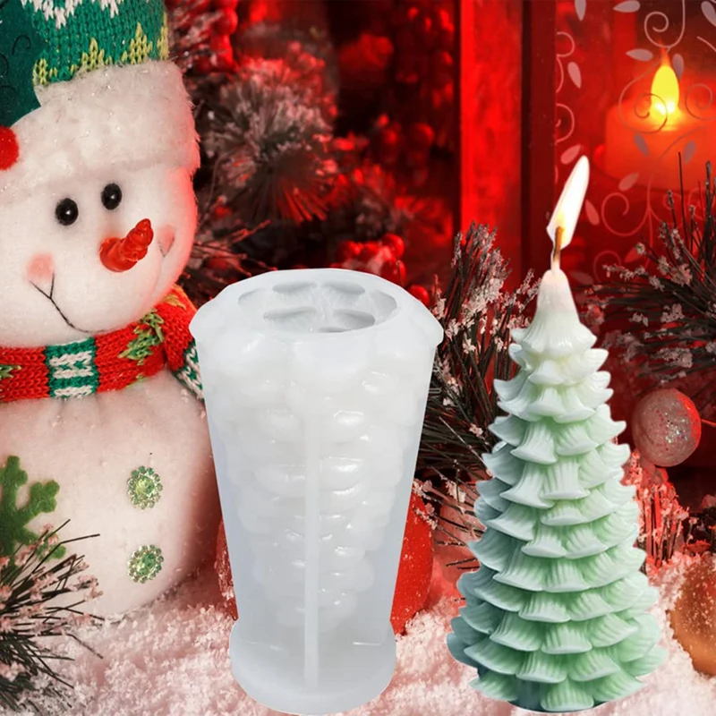 

3 PCS Christmas Trees Candle Mold White 3D DIY Silicone Candle Mold Resin Casting Mold Xmas Pine Trees Soap Mold