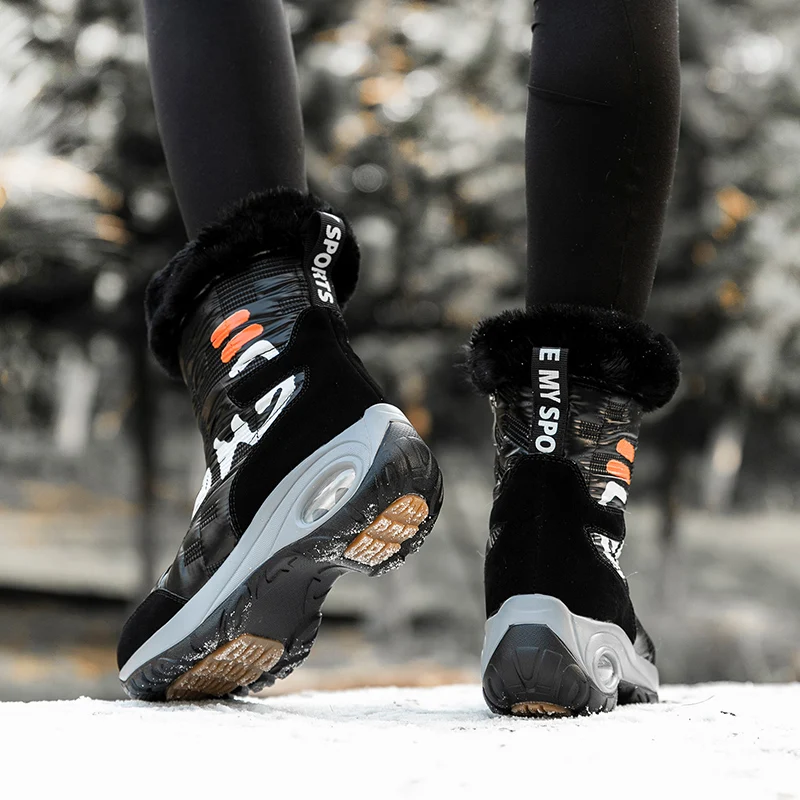 Winter Ladies Ankle Boots Waterproof Warm Snow Boots Black Comfortable Outdoor Wedge Heel  Cushion Casual Sneakers Shoes