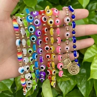new turkish evil eye braided bracelet lucky colourful couple bracelets for women colorful crystal bead rope chain charm jewelry