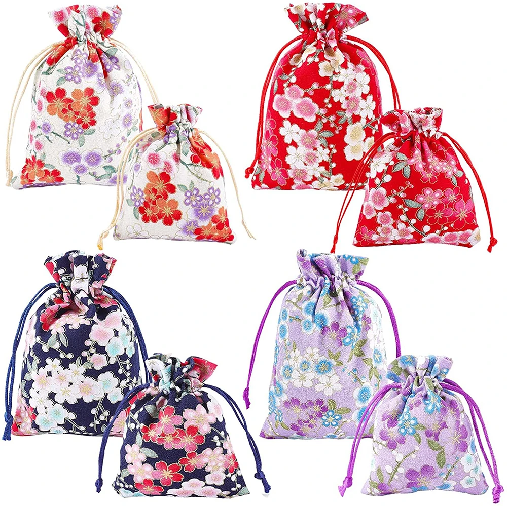 20/30pcs Burlap Jewelry Gift Pouches Drawstring Bags with Flower Pattern for Wedding Birthday Party Present Wrapping Pouches