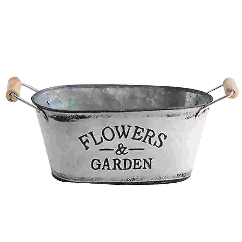 

Outdoor Pots Iron Flower Pot Decorative Pot Galvanized Vase Farmhouse Flower Arrangement Pot Wooden Planter Buckets