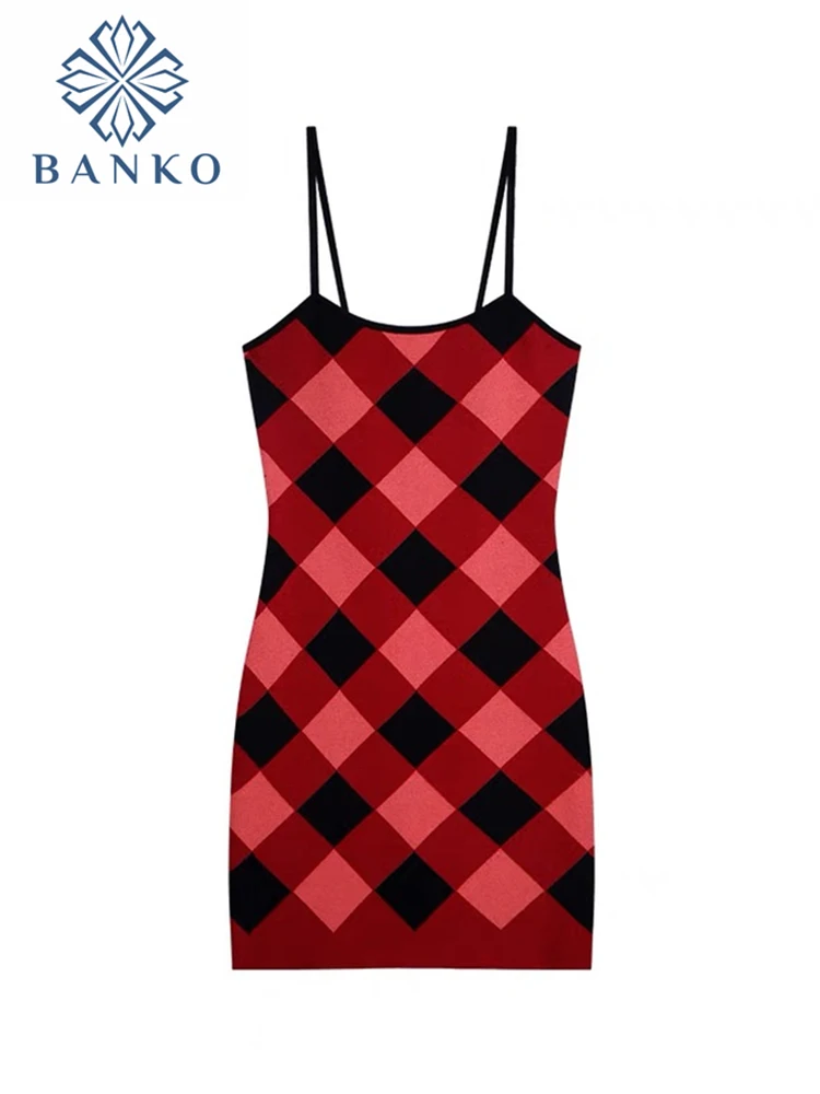 

Женское трикотажное платье в клетку, красное винтажное облегающее платье с открытой спиной, без рукавов, повседневное летнее праздничное м...