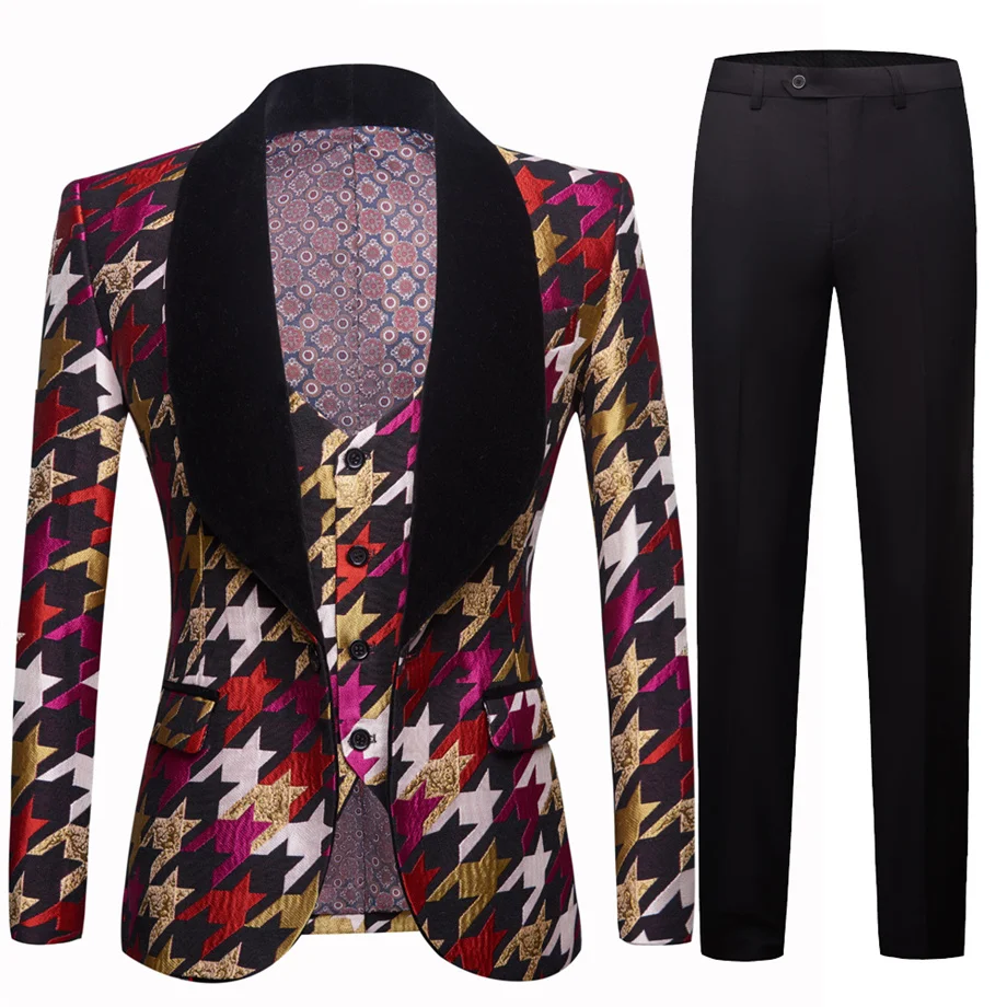 

US Size Three Piece Men's Jacquard Suit European And American Style Wedding Suits For Men Luxury Prom Party Suit Male TZ410