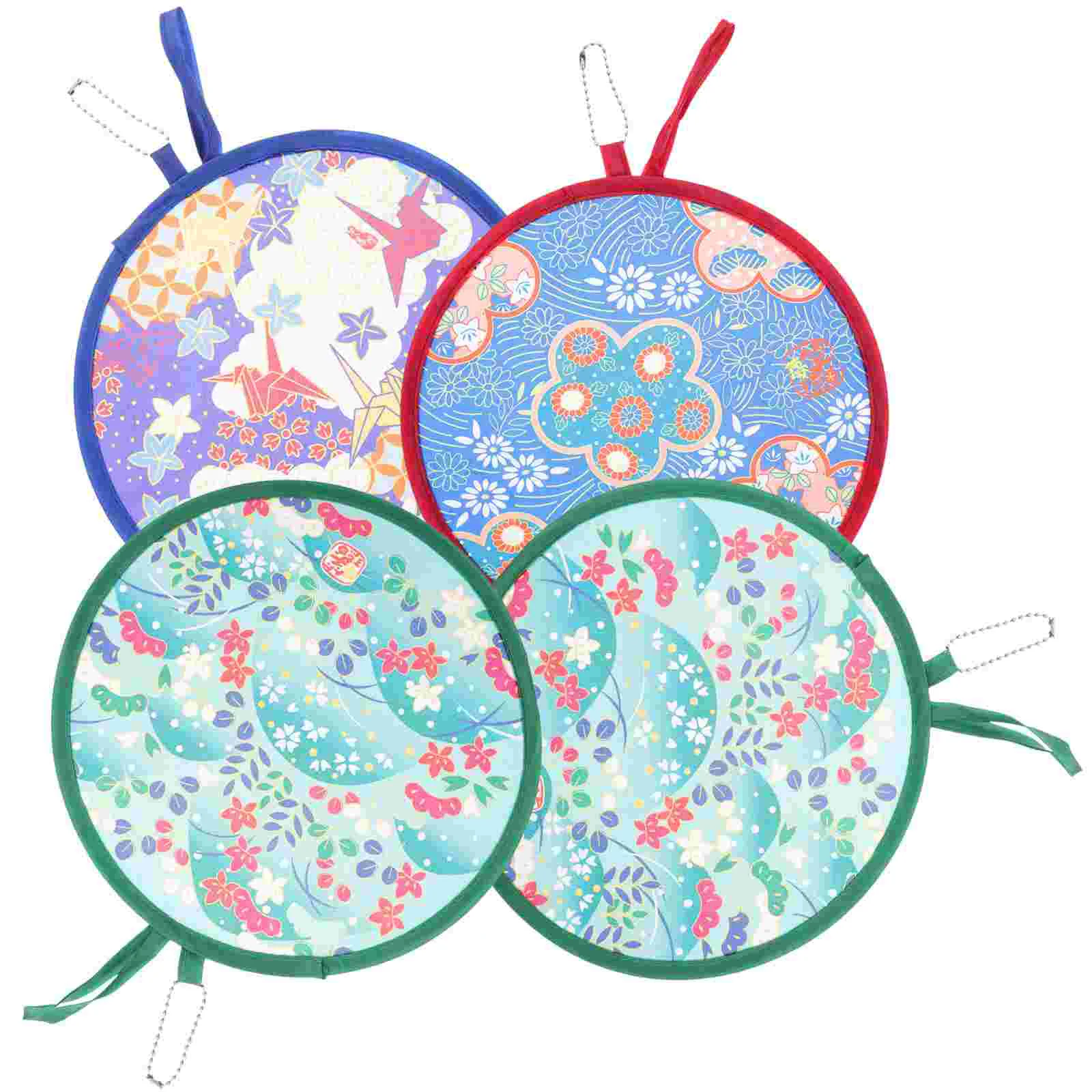 

4 Pcs Folding Fan Flying Toys Kids Round Disk Folding Wedding Hand Fan Foldable Foldable Hand Fan Polyester Pocket Fans Woman