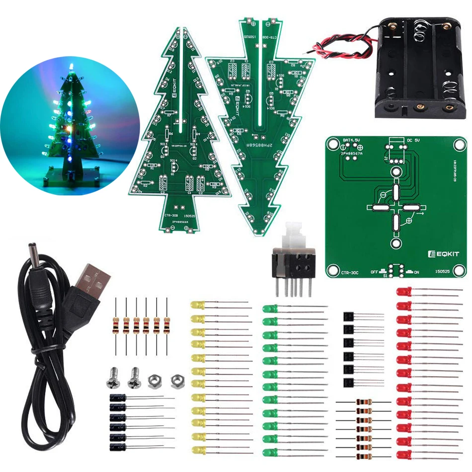 

DIY 3D Christmas Tree Soldering Practice Electronic Assemble Kit Science Assemble Kit 7 Color Flashing LED PCB