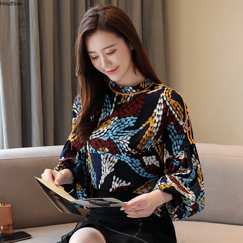 

Silk Women's Blouses Printing Shirt Casual Long Sleeve Top Loose Summer Chiffon Fashion 2022 new Korean style Clothing