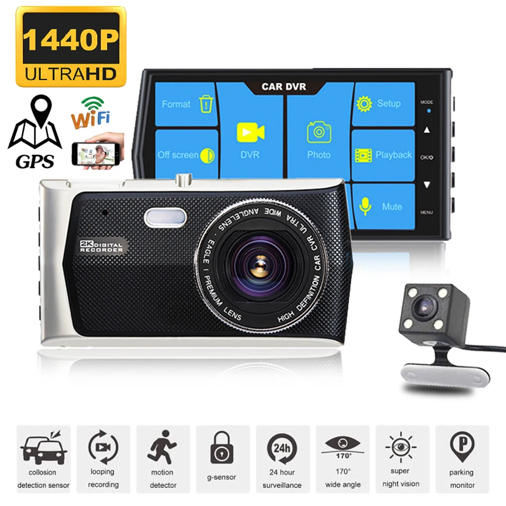 

Car DVR WiFi 4.0 2K 1440P Dash Cam Rear View Camera Mirror Loop Video Recorder Night Vision Auto Black Box Parking Monitor GPS