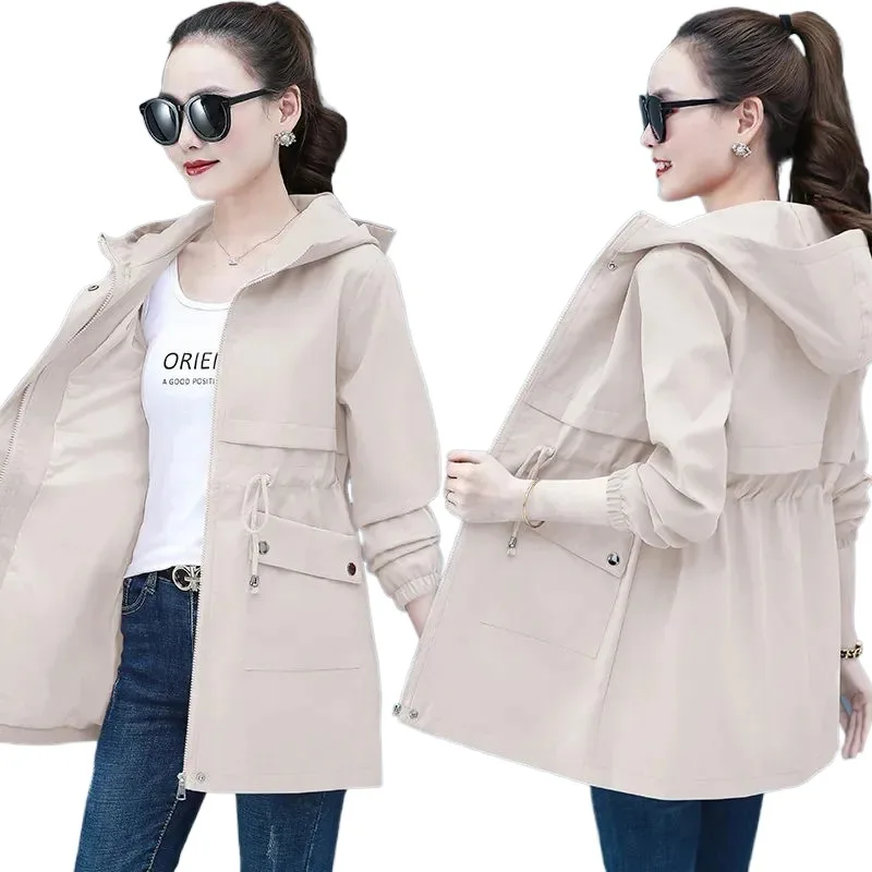 Новинка 2024 весенне-осенние женские куртки ветровка с капюшоном базовое пальто