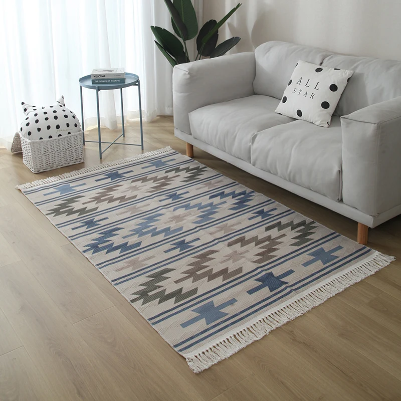 

Linen woven Moroccan tassel carpet rugs for cute bedroom decor carpets for home living room area boho mat washable rug bohemian