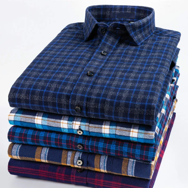 

8XL 7XL100% Pure Cotton Lad Casual Slim Fit Shirt Men Longsleeve Shirt for Men Dad Loose Plaid Shirt Plus Size Button Up Shirt