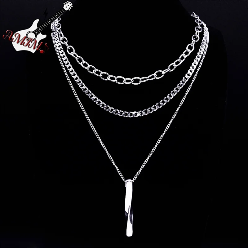 

Twist Cuboid Bar Necklace Women/Men Silver Color Stainless Steel Geometric Cuboid Pendant Necklaces Jewelry collares NK101S06