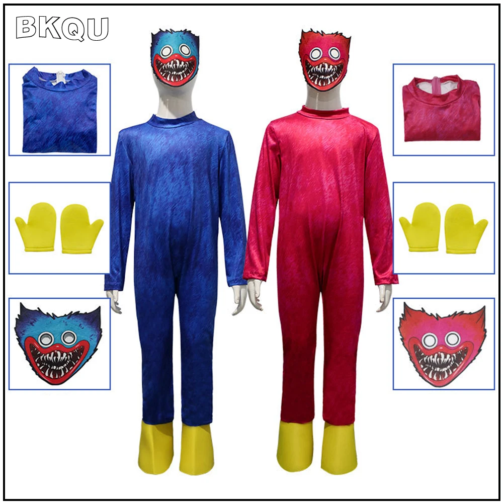 

BKQU Game Huggy Wuggy Cosplay Costumes Kids Boys Girls Bodysuit Mask Gloves Halloween Carnival Fancy Dress Party