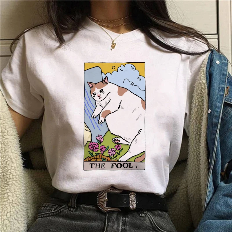 

Kawaii Magic In All Tarot Graphic Tshirts Cute Magic Cat Print Tops Women Harajuku Retro Tee Shirt Top Aesthetic Bohemian Tshirt