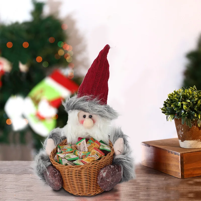 2022 New Product Promotion 20cmx23cm Santa and Snowman Candy Bamboo Basket Holiday Gifts for Children Home Window Decorations | Дом и сад