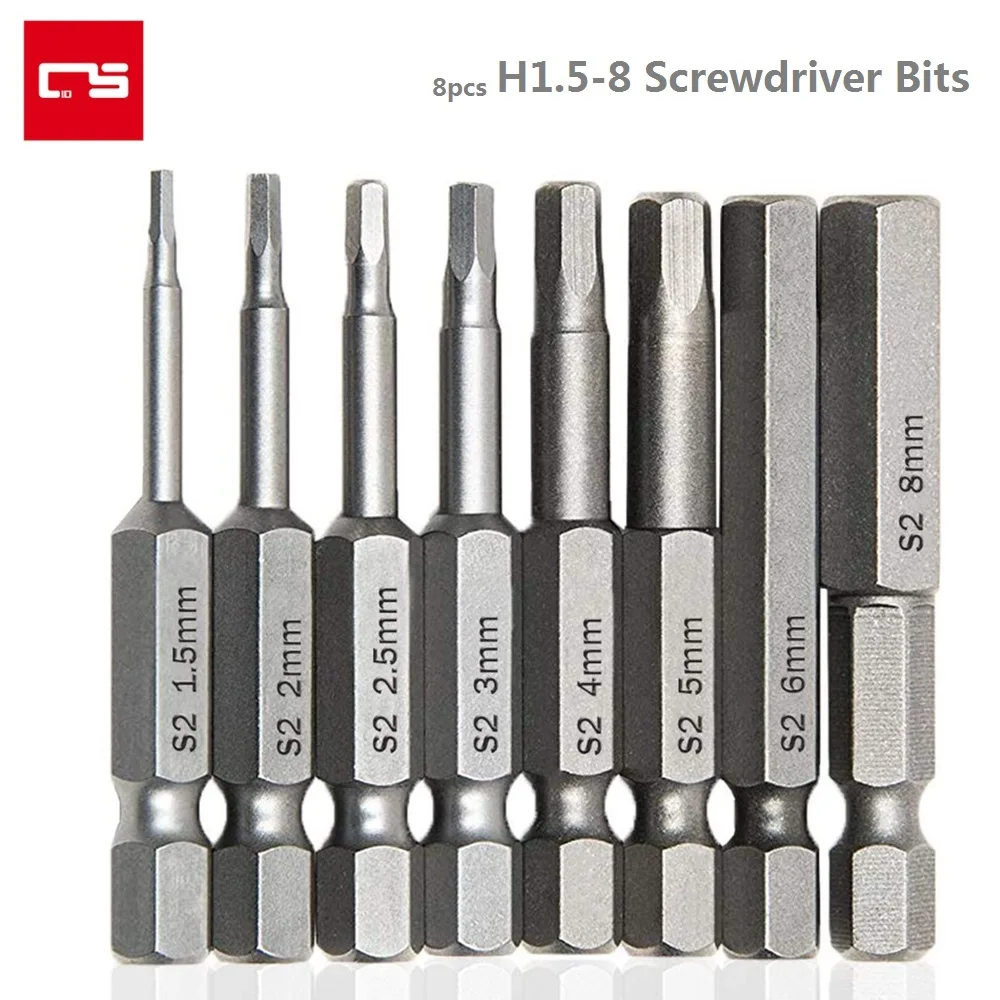 Hex Screwdriver Set S2 Steel H1.5-8 Inner Hexagon Head 1/4‘’ Shank Magnetic Electric Drill Screw Driver Bit Hand Repair Tools