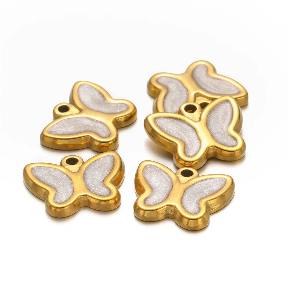 5PCS 15x18mm Lovely Butterfly Charms Pendant Enamel Small  Stainless Steel Charms DIY Jewelry Making Accessories for Necklace