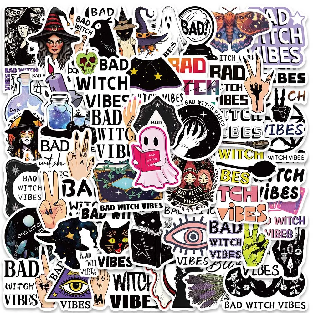 

10/50pcs Funny Darkness Cartoon Bad Witch Vibes Stickers Waterproof Graffiti For Laptop Luggage Guitar Diary Vinyl Car Decals