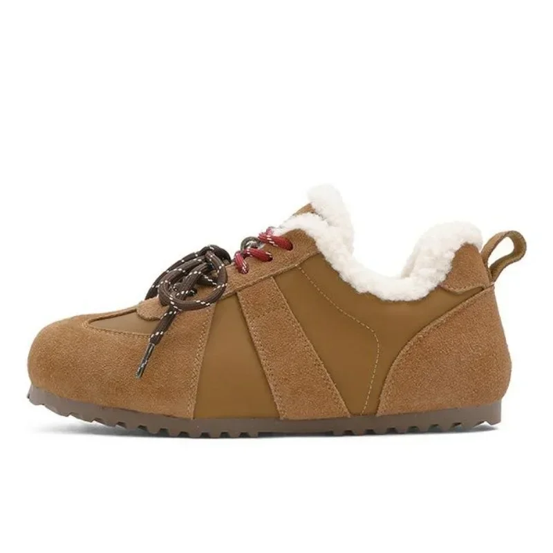 German Training Shoes Female Genuine Leather 2025 Winter New Flat Velvet Forrest Gump Women Casual Sneakers