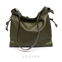 cezira brand design women soft pu vegan leather shoulder bag large simple casual crossbody handbags female hobo drawstring purse
