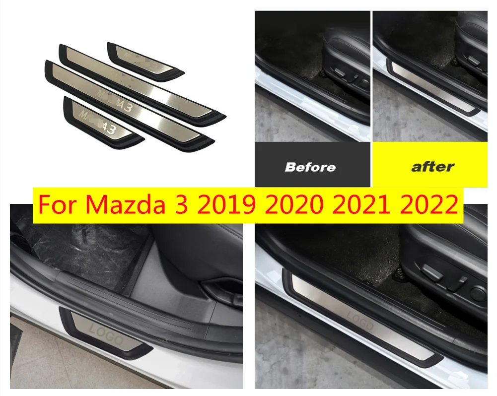 For Mazda 3 2019 2020 2021 2022 Accessories Car Door Sill Scuff Plate Trim