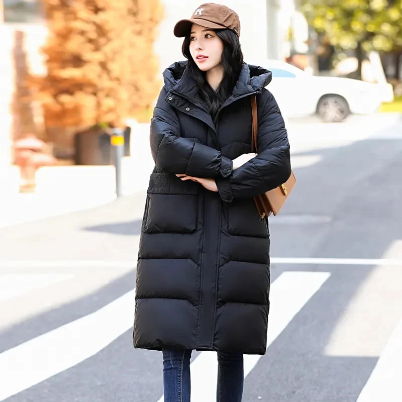 2023 New Winter Women Coat Long Loose Oversize Jacket Female Hooded Padded Clothing Big Pocket Parkas Thicken Female Outwear