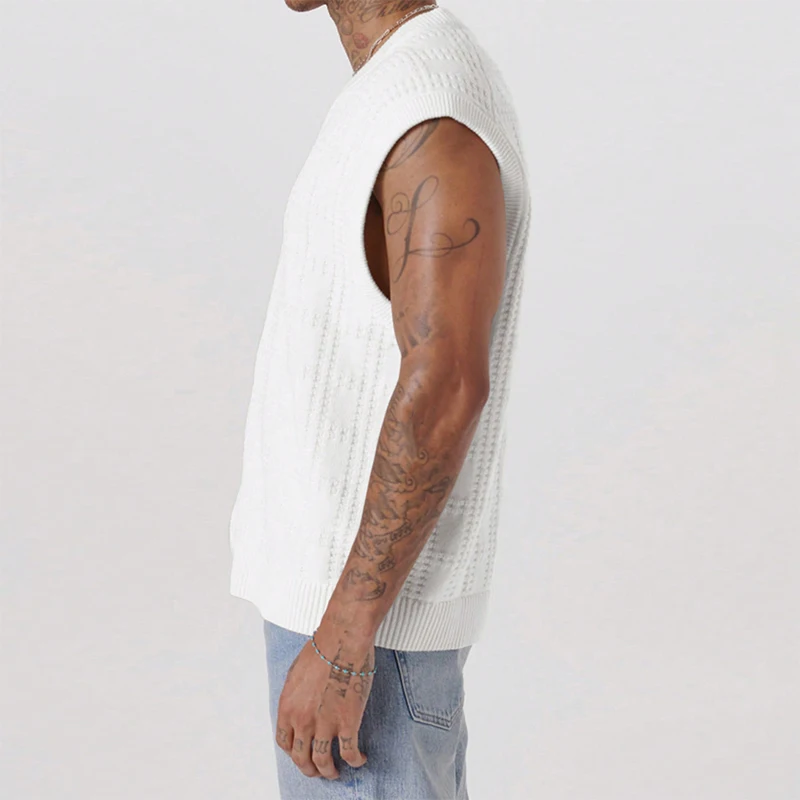 Мужской Свободный жилет без рукавов на пуговицах с V-образным вырезом