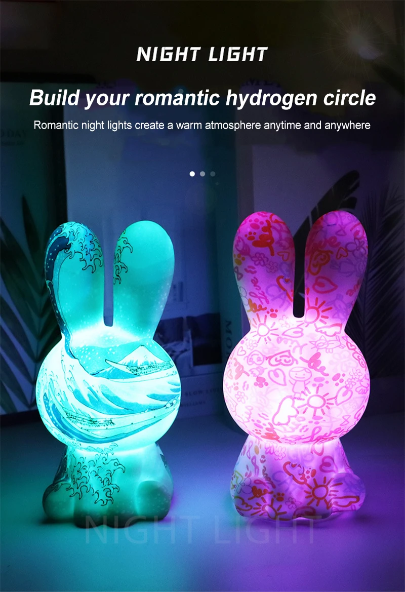 

Atmosphere Lamp Usb Charging Cartoon Bunny Adorable Touch Control Bunny Couple Sleeping Touch Children Baby Toy Gift For Home