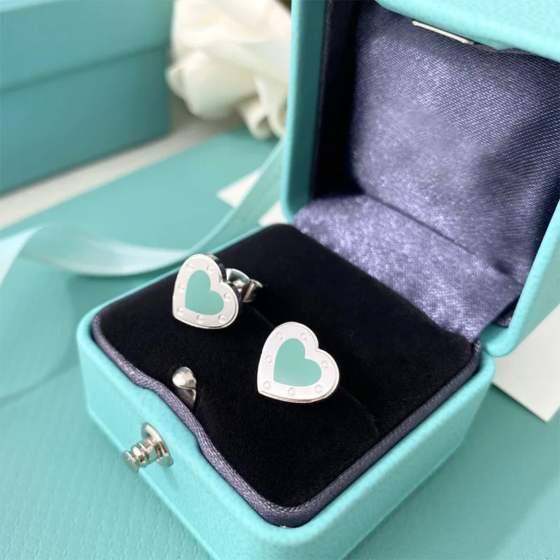 

Enamel Heart Earrings for Women Original Quality 925 Sterling Silver Stud Earrings Korean Brand Earings Statement Jewelry Gift