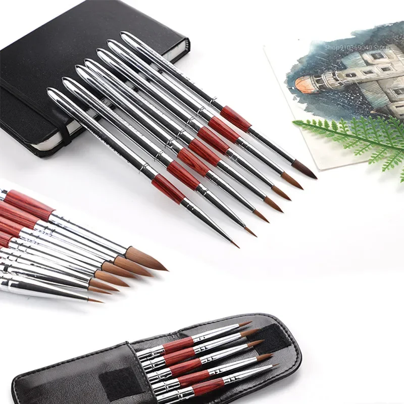 

Portable Hook Detachable Stainless Travel Line Round Pocket Pen 5pcs Watercolor Brush Set Steel Supplies Art Painting Head