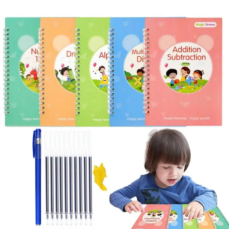 

Magic Copybook Montessori Erase-free Practice Writing Book For Kids 5 Pcs Write And Pen Control Toddlers Preschool Learning