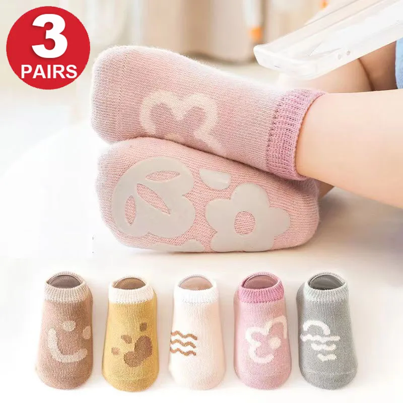 

3Pairs Baby Boys Girls Toddlers Anti-slip Cotton Ankle Socks Kids Children Cute Non Skid Floor Walking Socks Lot Spring Autumn