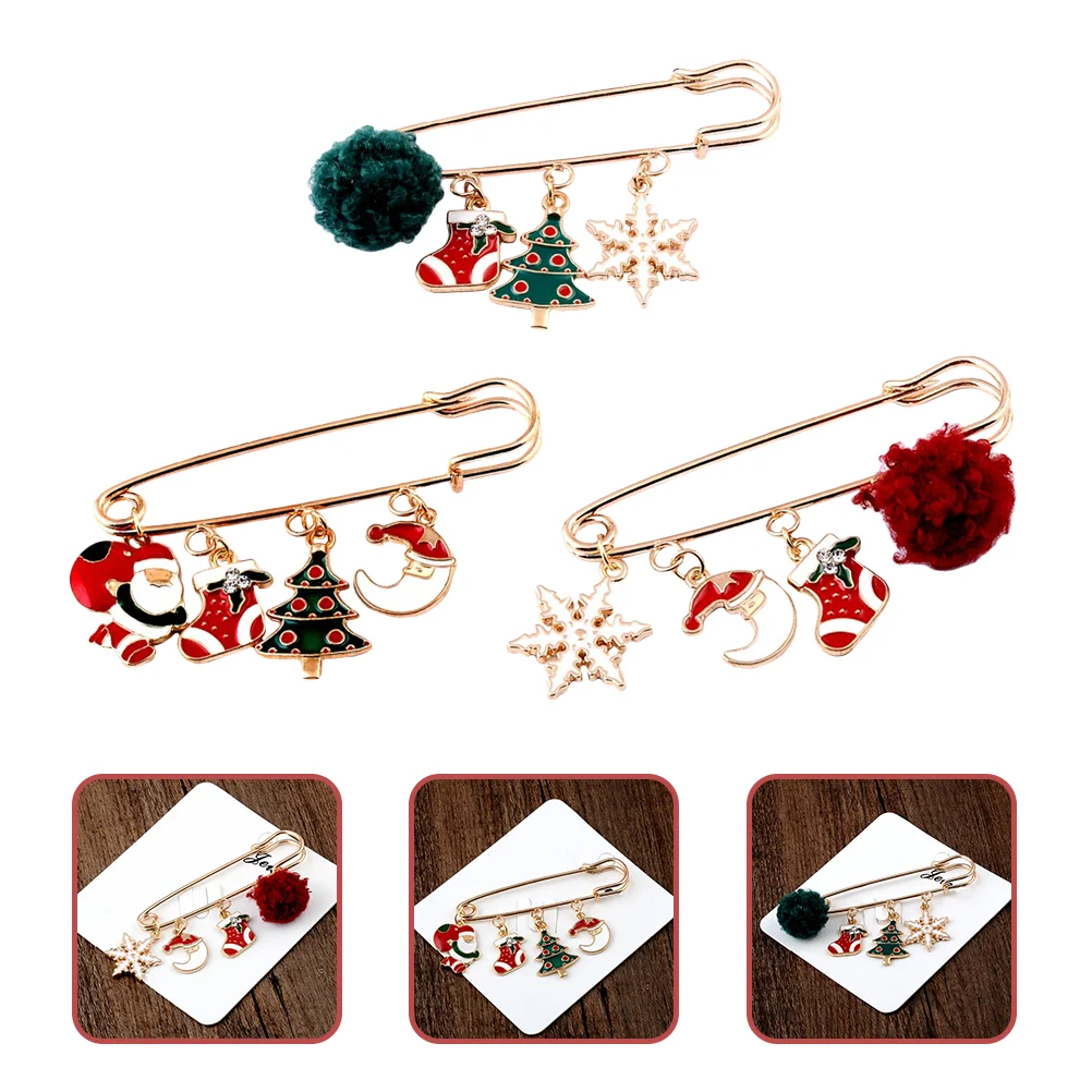

3pcs Christmas Brooch Shawl Pin Brooch Pin Lapel Pin Clothing Accessory