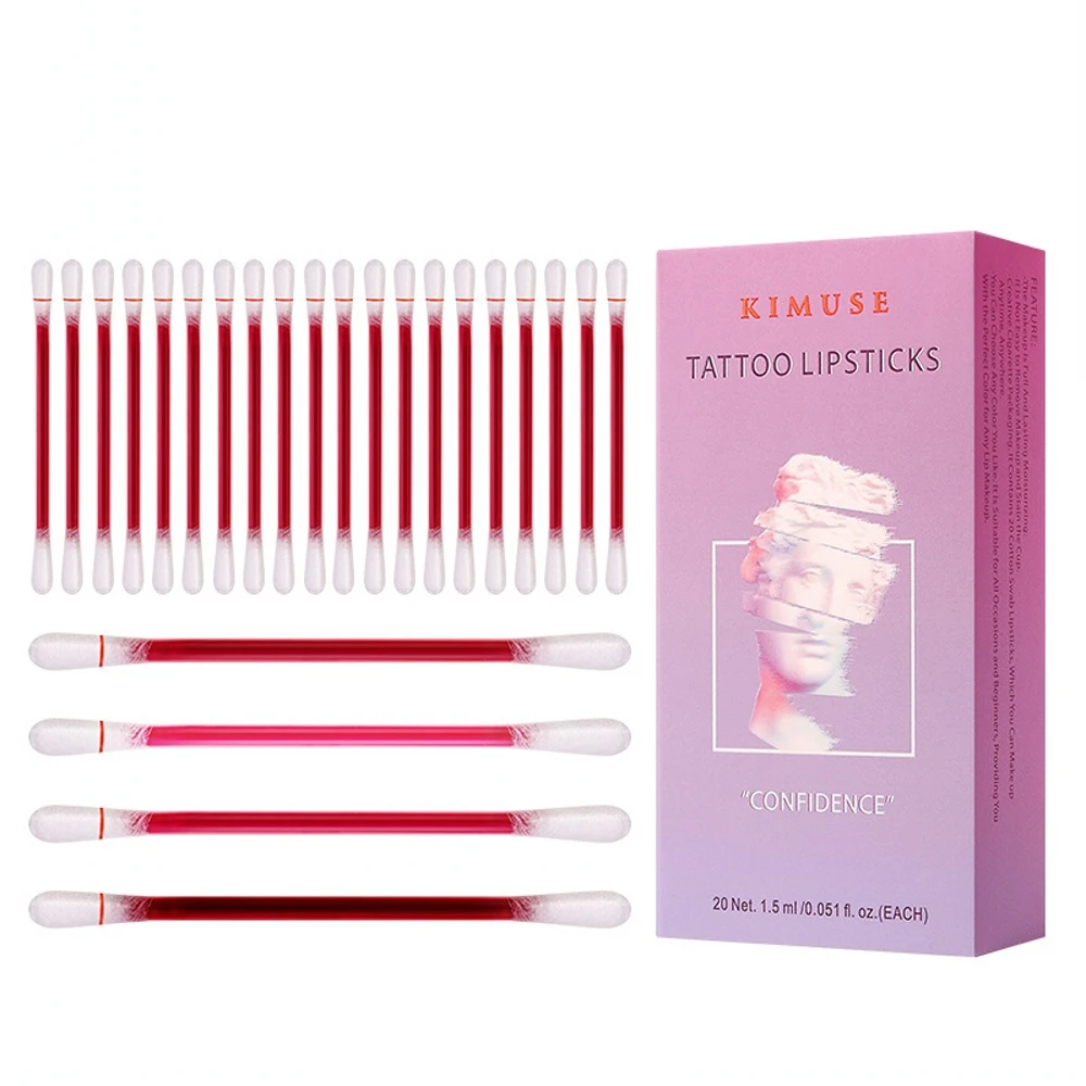 

20Pcs/Box Cotton Swab Lip Glaze Disposable Lipstick Matte Not Easy To Dip Cup Natural Color Portable Makeup Dye Lip Liquid