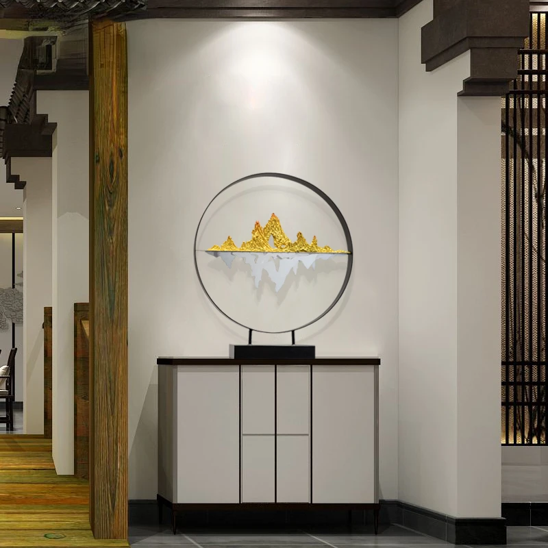

New Chinese entrance decoration iron ornaments, hotel lobby, aisle clubhouse, living room, metal gold mountain sculpture crafts