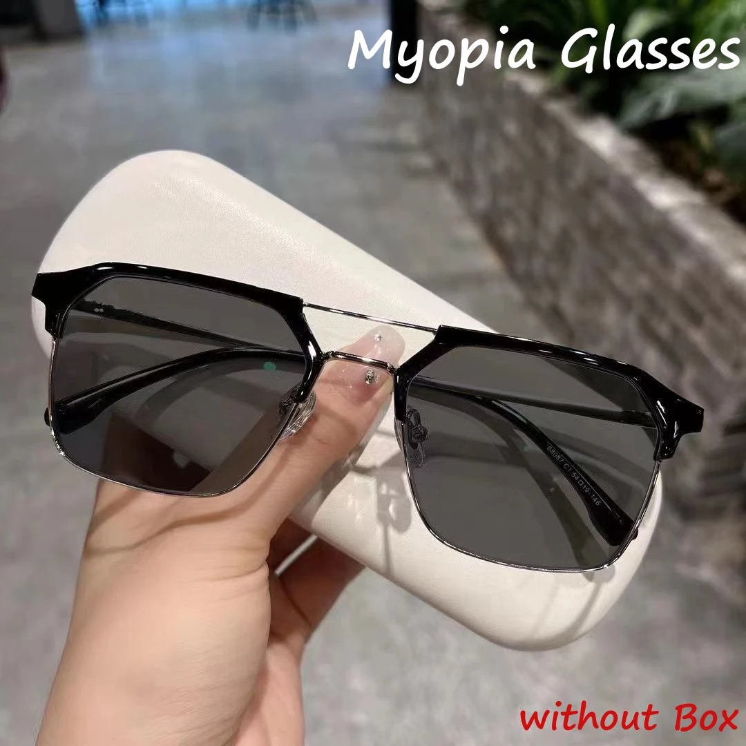 

Fashion Double Beam Photochromic Myopia Glasses Vintage Anti Blue Light Blocking Eyewear Women Men Nearsight Driving Sunglasses