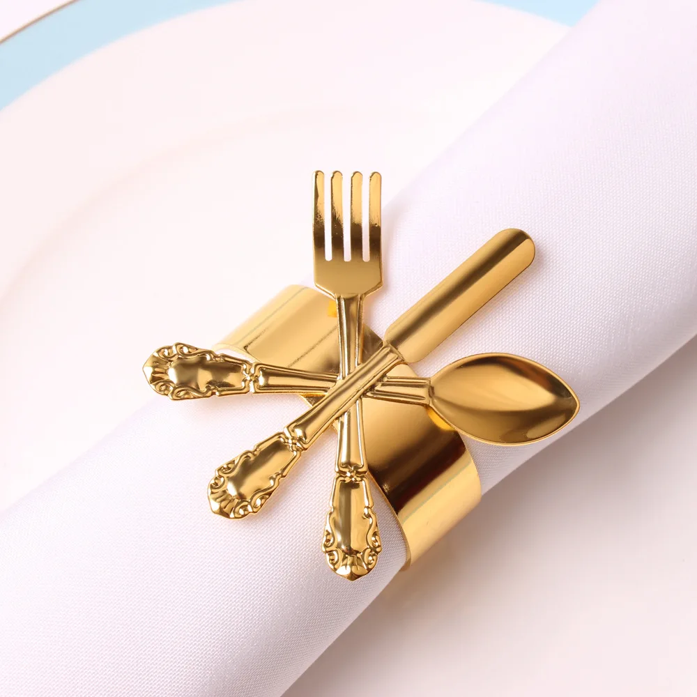 

12Pcs Gold Knives And Forks Napkin Rings Fall Napkin Holder For Christmas Thanksgiving Wedding Dinnig Table Decoration