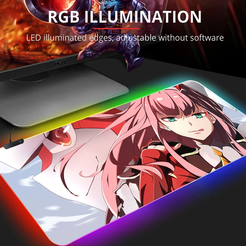 Большой игровой коврик для мыши Zero Two Darling In The Franxx RGB XXL светящийся светодиодный